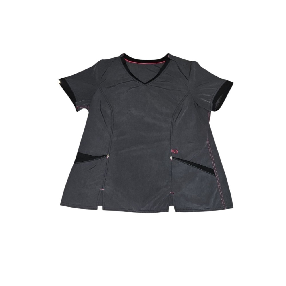 Scrubstar Gray and Black V-Neck Scrub‎ Top Women's XL